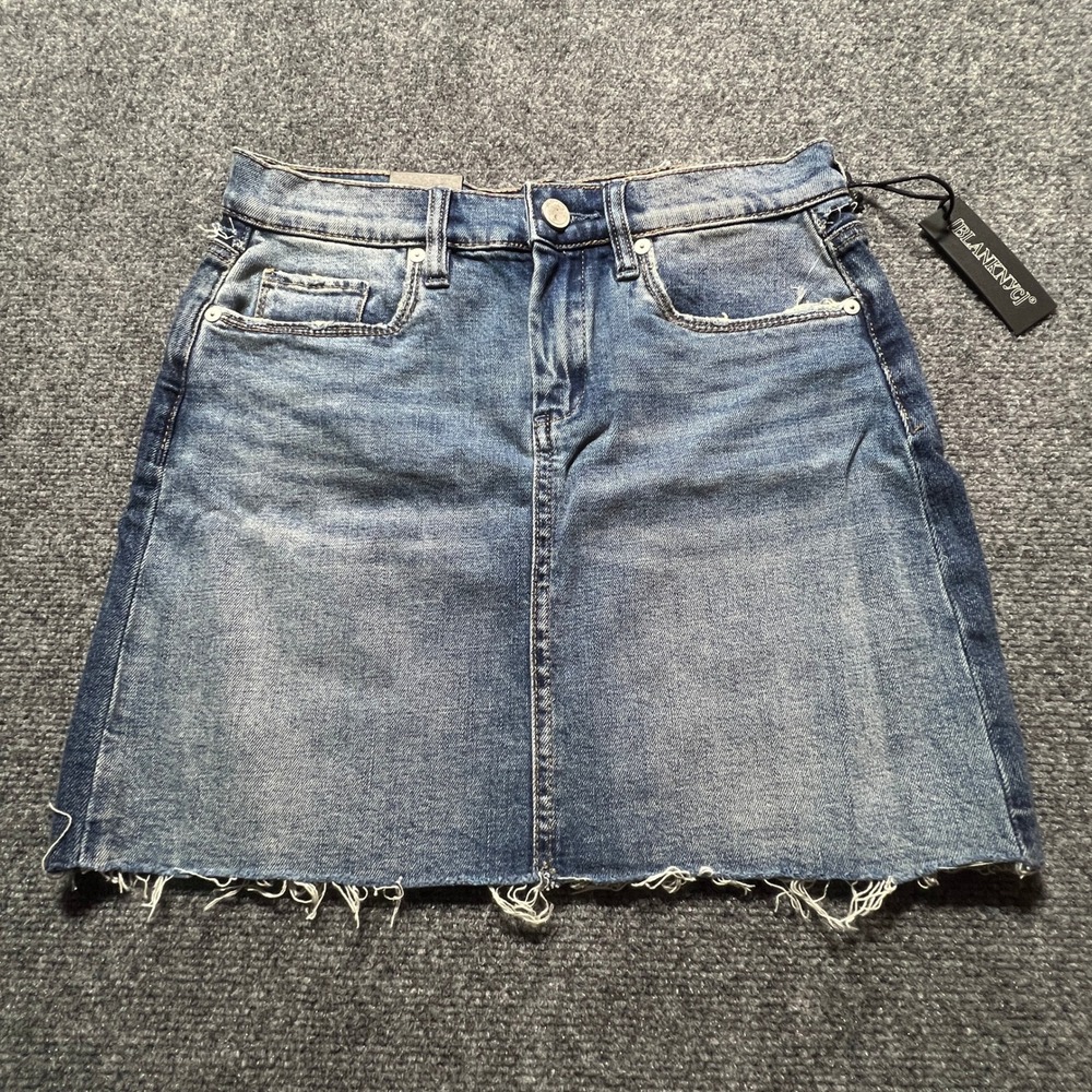 BlankNYC Denim Mini Skirt Medium Wash Raw Cutoff Frayed Hem Size 26 NWT